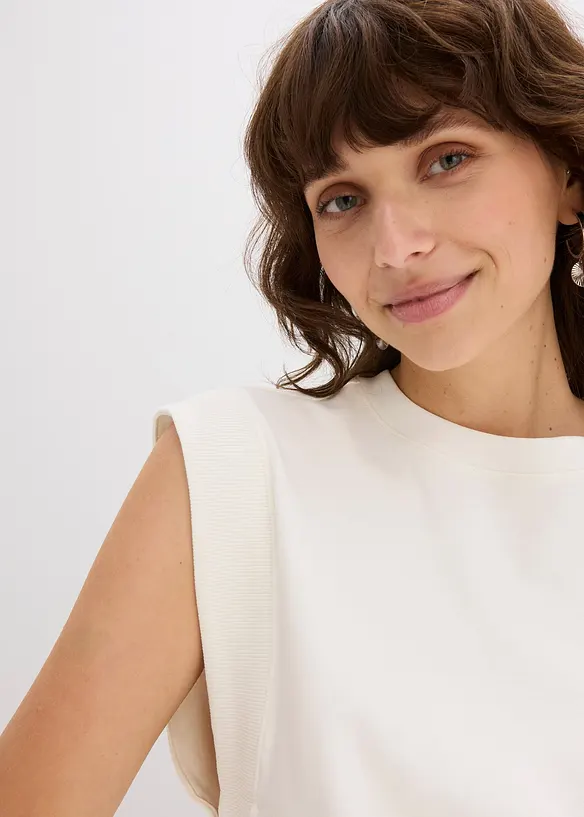 Top con inserto a coste sulla manica, bonprix