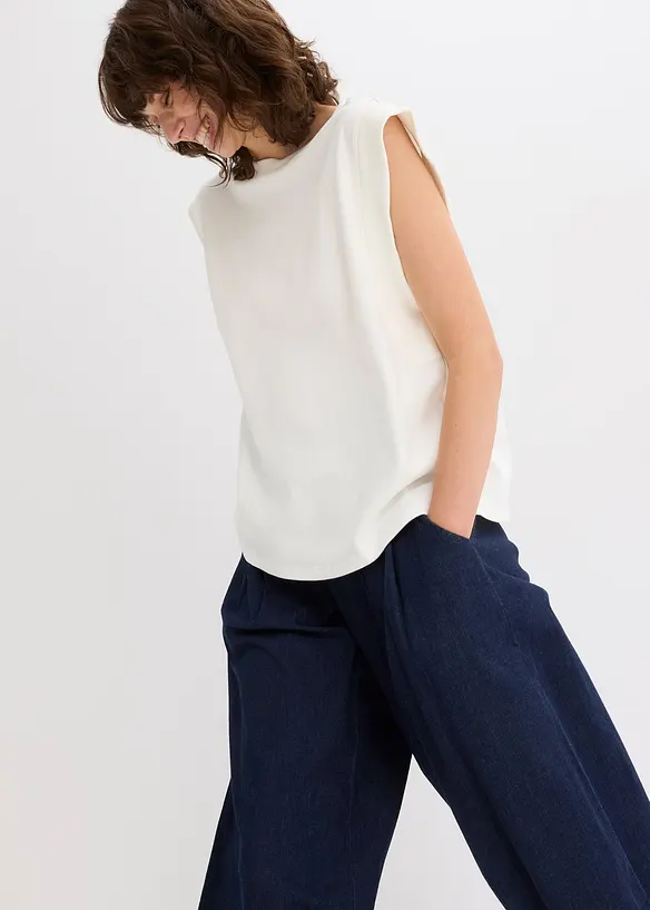 Top con inserto a coste sulla manica, bonprix