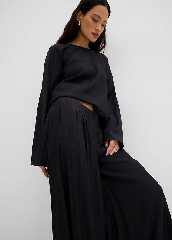 Pantaloni a palazzo in misto viscosa strutturato effetto crinkle, bonprix