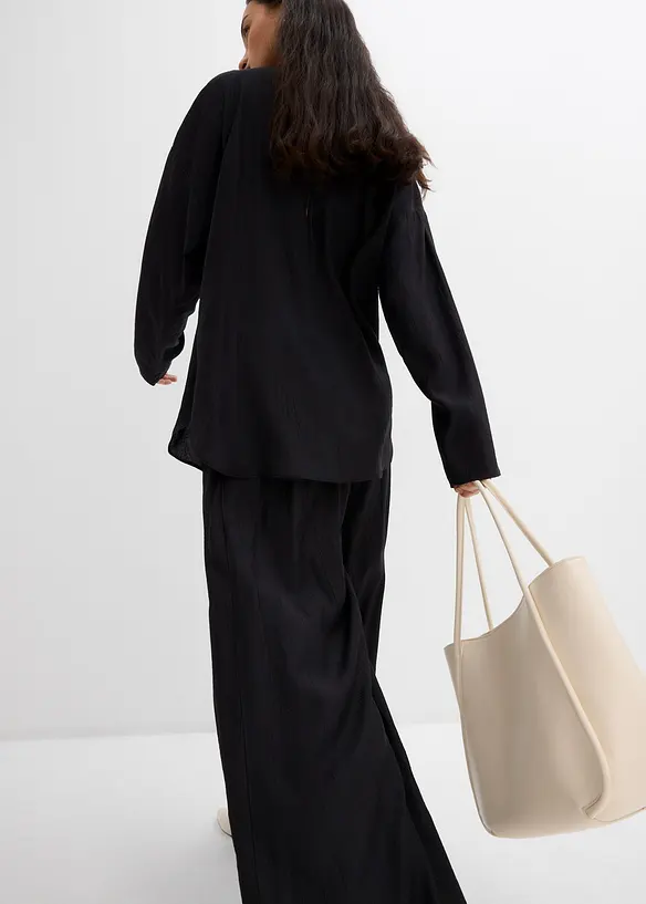 Pantaloni a palazzo in misto viscosa strutturato effetto crinkle, bonprix