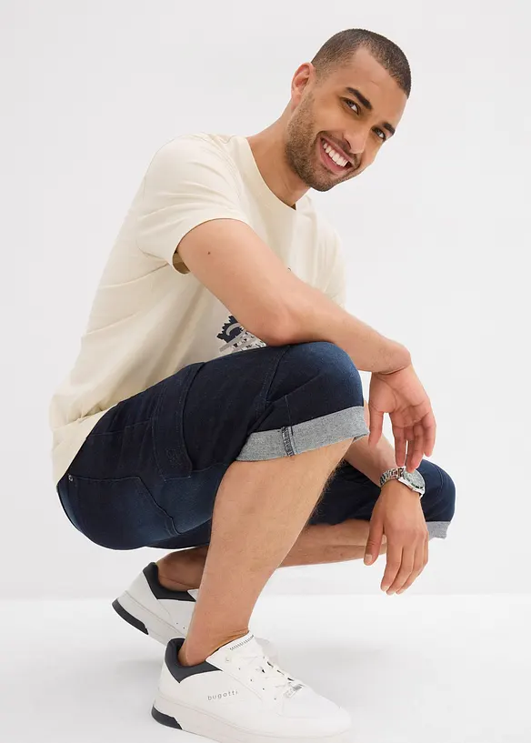 Bermuda di jeans cargo elasticizzati, regular fit, bonprix