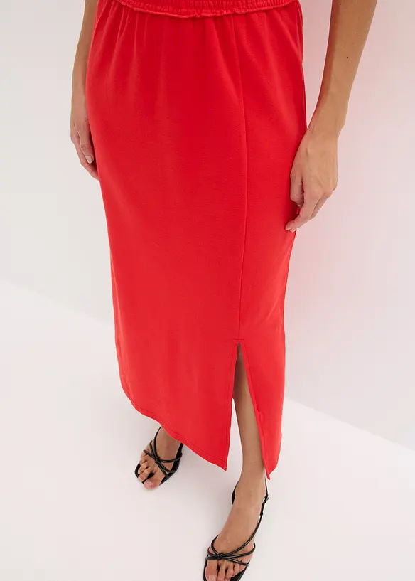 Abito midi in jersey robusto con inserto smock e spacco, bonprix