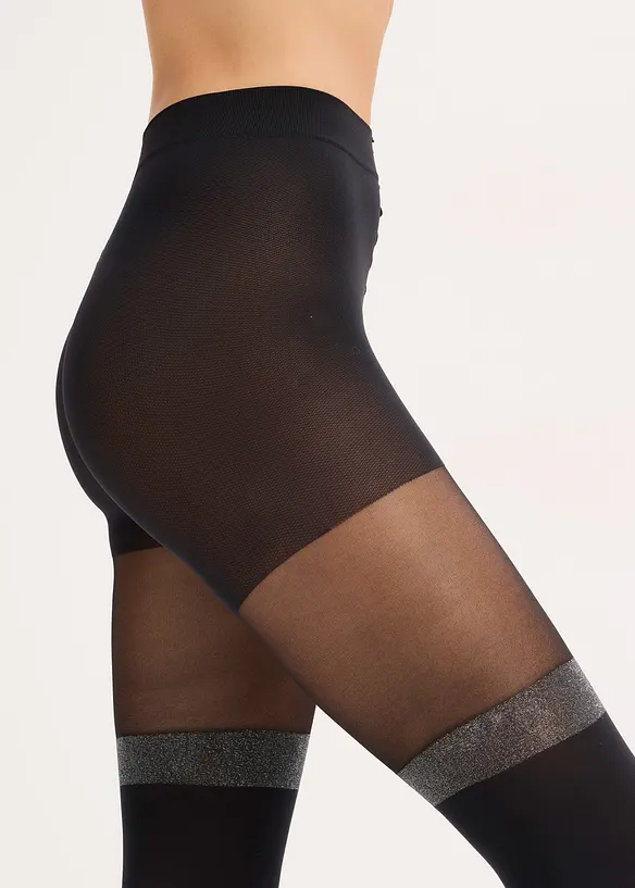 Collant effetto parigina 70 den con bordo glitterato e poliammide riciclata, bonprix
