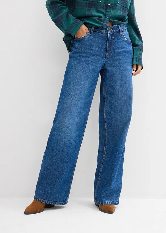 Jeans straight loose, vita media, bonprix