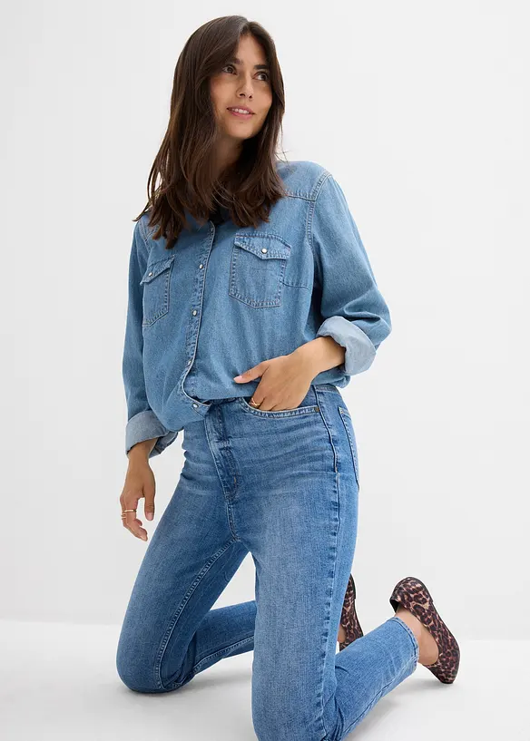 Jeans skinny cropped, vita alta, bonprix