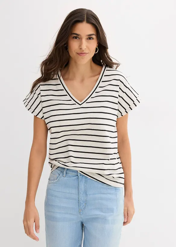 Maglia a righe con maniche a volant, bonprix