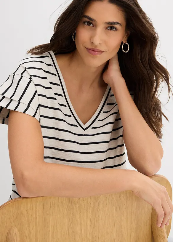 Maglia a righe con maniche a volant, bonprix