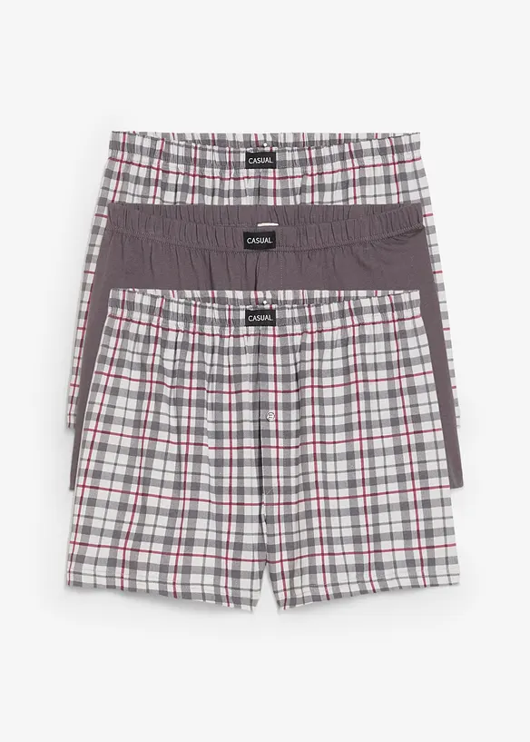 Boxer larghi in jersey di cotone a quadretti (pacco da 3), bonprix