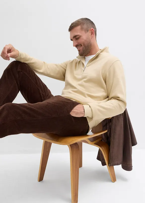 Felpa con mezza zip in puro cotone biologico, bonprix