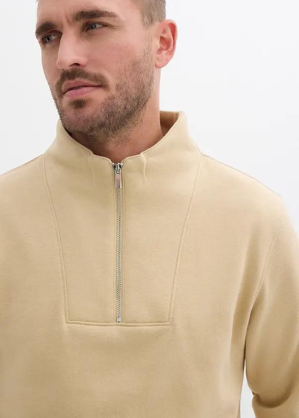 Felpa con mezza zip in puro cotone biologico, bonprix