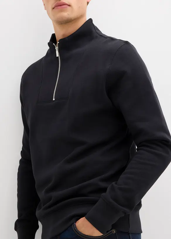 Felpa con mezza zip in puro cotone biologico, bonprix
