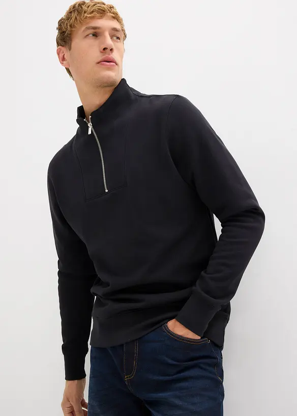 Felpa con mezza zip in puro cotone biologico, bonprix