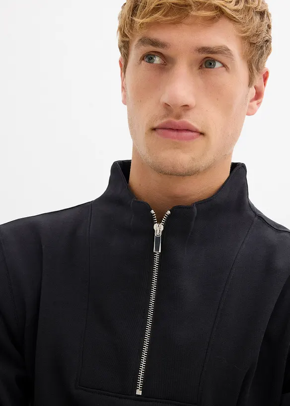 Felpa con mezza zip in puro cotone biologico, bonprix