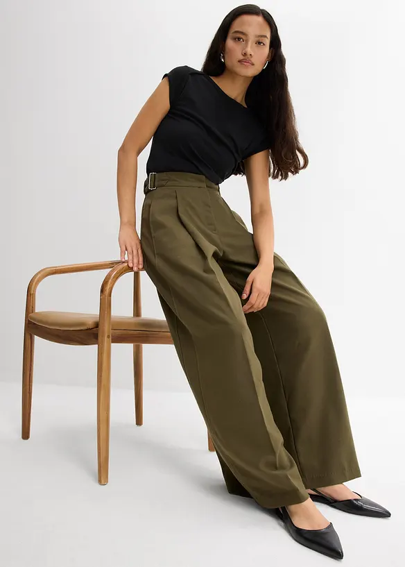 Pantaloni con fibbie ai lati in misto viscosa, bonprix