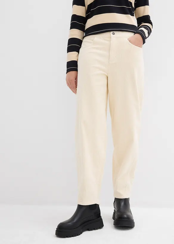 Pantaloni modello barrel in velluto a coste, bonprix