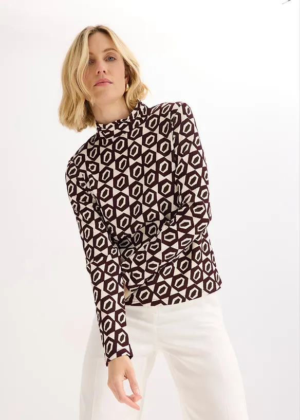 Maglia con colletto alto in tessuto strutturato, bonprix