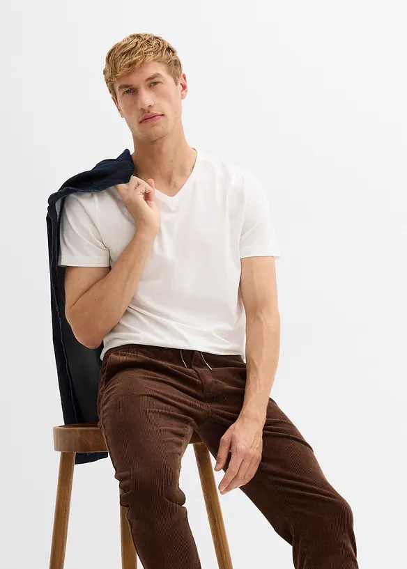 Pantaloni elasticizzati di velluto con elastico in vita, regular fit, bonprix