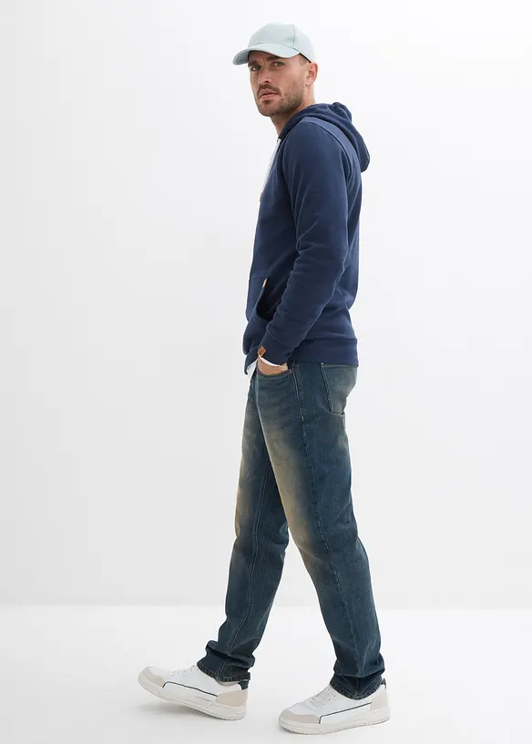 Felpa con cappuccio e dettagli in similpelle, bonprix