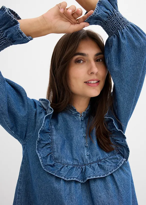 Camicia di jeans con ruches, bonprix