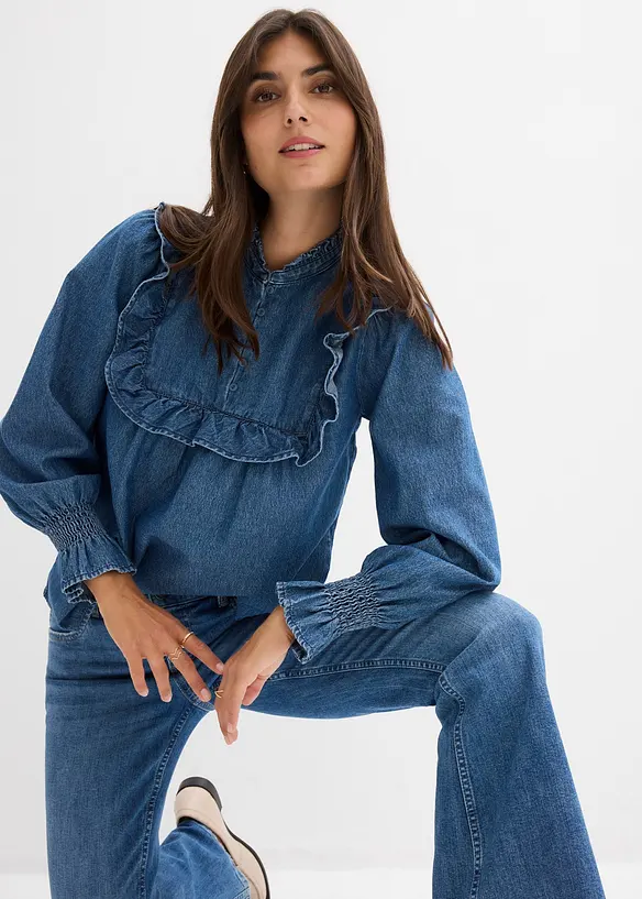 Camicia di jeans con ruches, bonprix