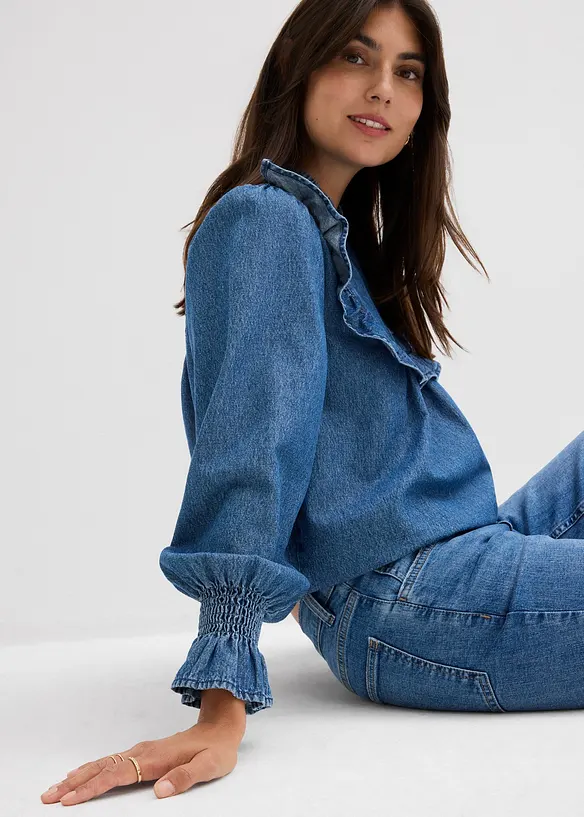Camicia di jeans con ruches, bonprix