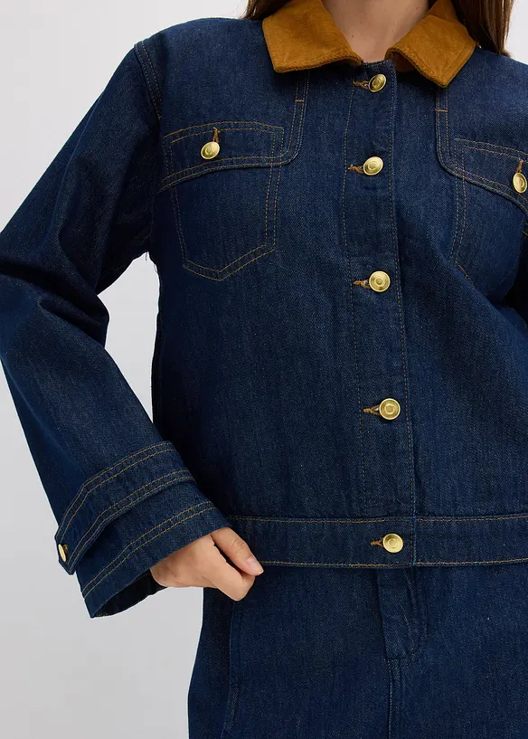 Giacca di jeans con colletto in velluto, bonprix