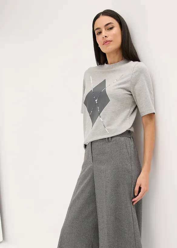 Maglia a mezze maniche con paillettes e stampa, bonprix