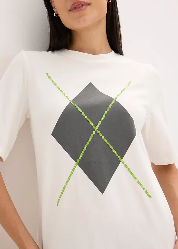 Maglia a mezze maniche con paillettes e stampa, bonprix