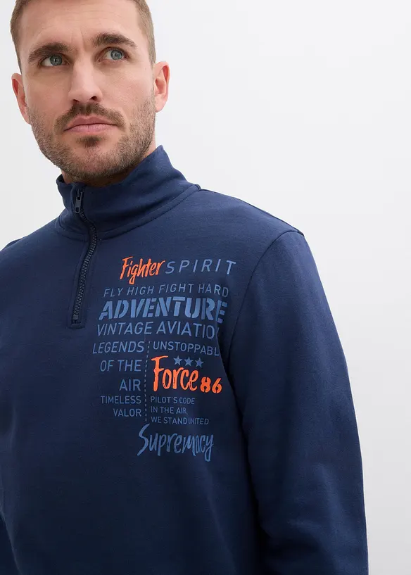 Felpa in puro cotone con colletto alto e zip, bonprix