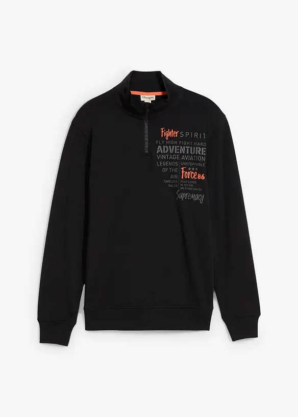 Felpa in puro cotone con colletto alto zippato, bonprix