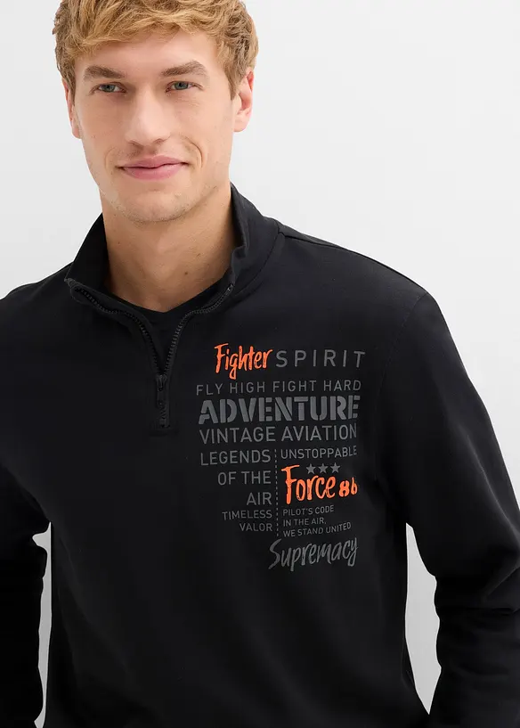 Felpa in puro cotone con colletto alto zippato, bonprix