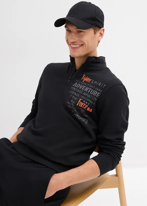 Felpa in puro cotone con colletto alto zippato, bonprix
