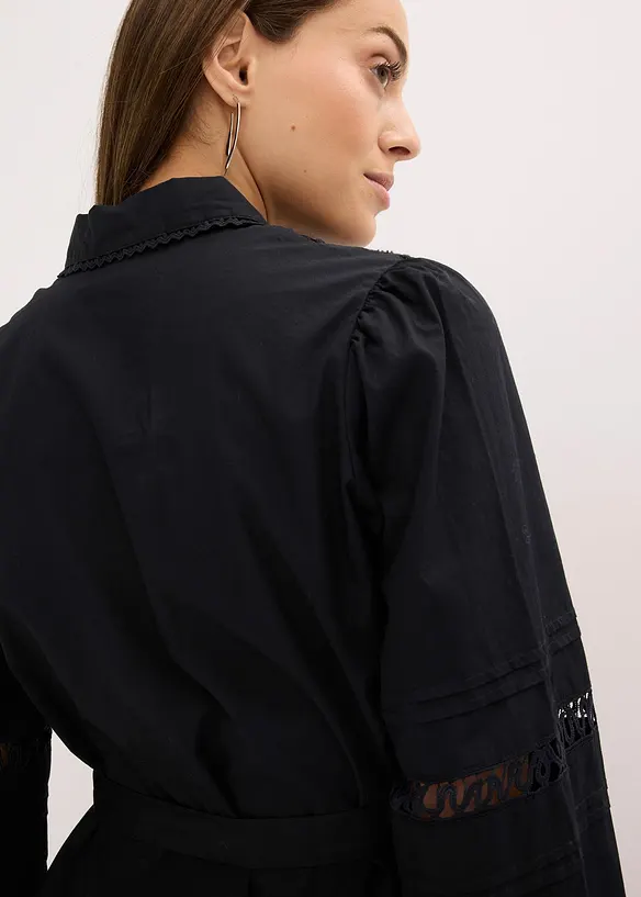 Abito midi di cotone con inserti di pizzo, bonprix