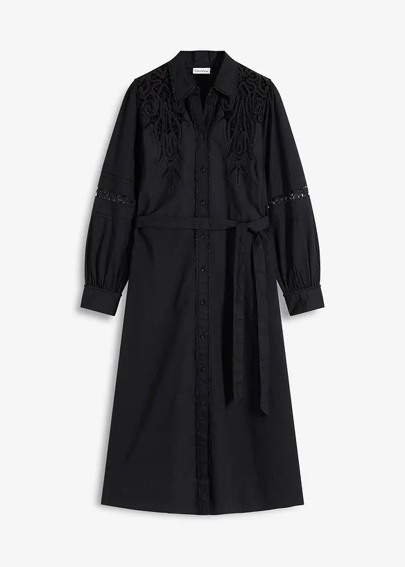 Abito midi di cotone con inserti di pizzo, bonprix