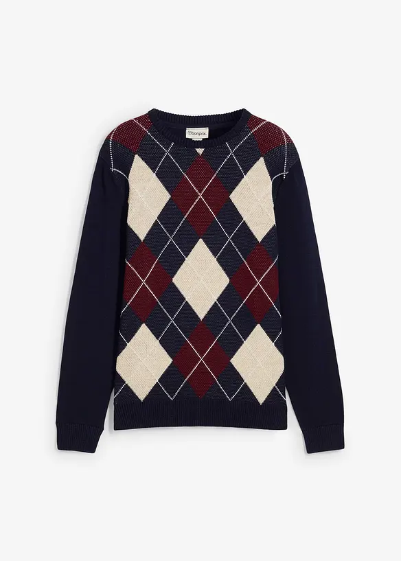 Maglione in puro cotone con motivo a losanghe, bonprix