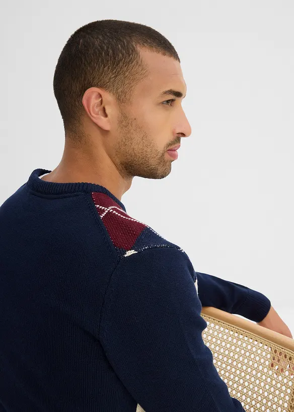 Maglione in puro cotone con motivo a losanghe, bonprix