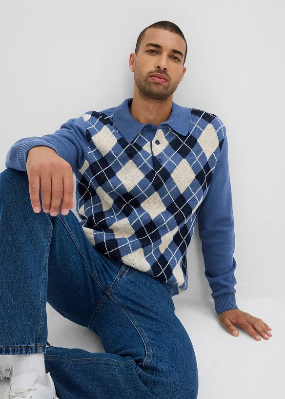 Maglione in puro cotone con motivo a losanghe, bonprix