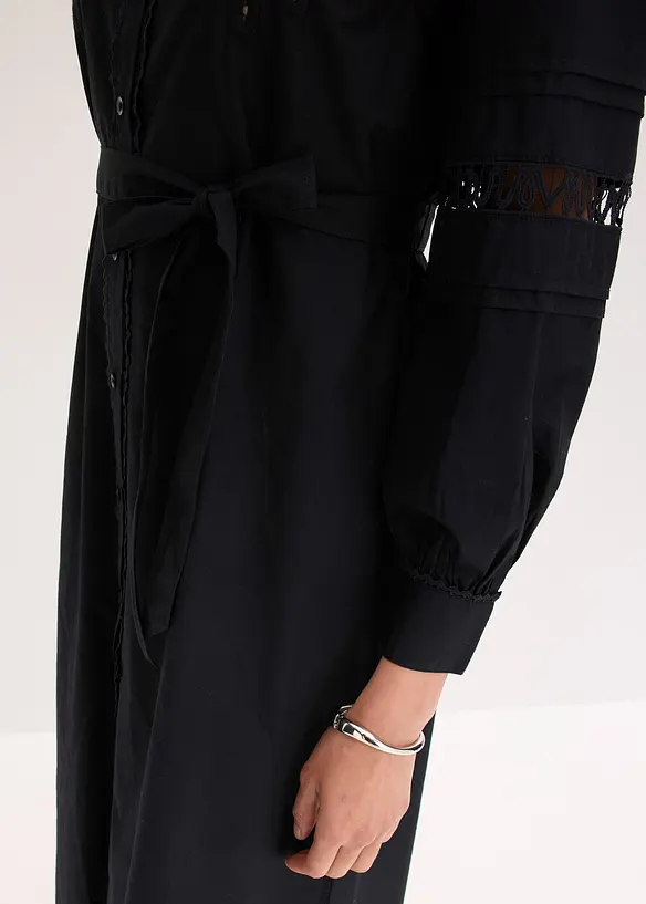 Abito midi di cotone con inserti di pizzo, bonprix
