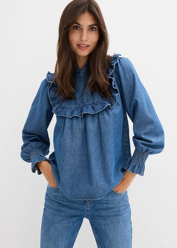 Camicia di jeans con ruches, bonprix