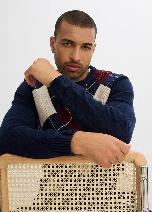 Maglione in puro cotone con motivo a losanghe, bonprix