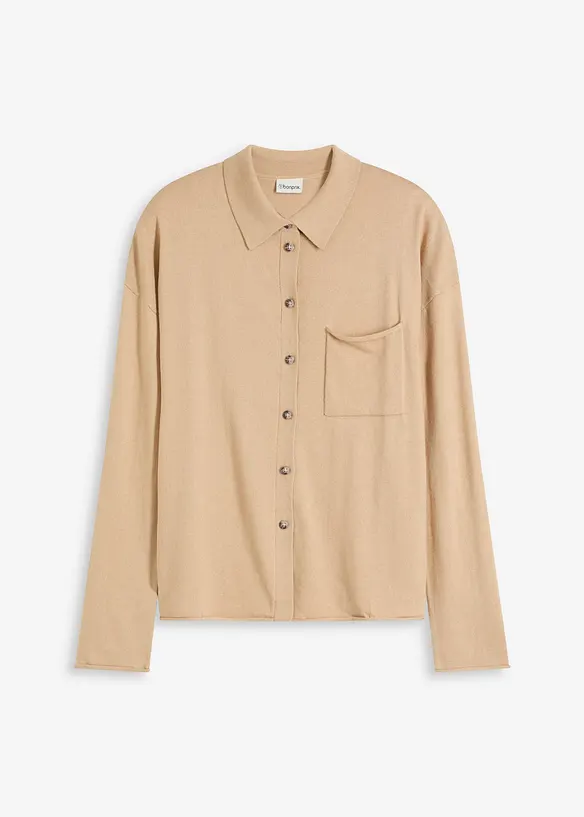 Cardigan effetto camicia in filato fine, bonprix