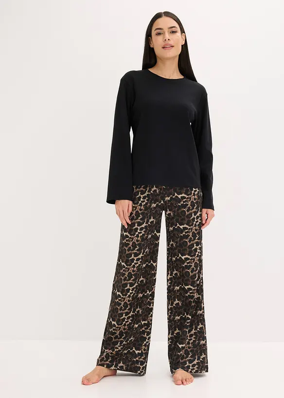 Pigiama con maglia a costine e pantaloni larghi, bonprix
