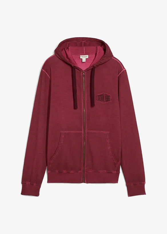 Felpa con zip e cappuccio effetto lavato, bonprix