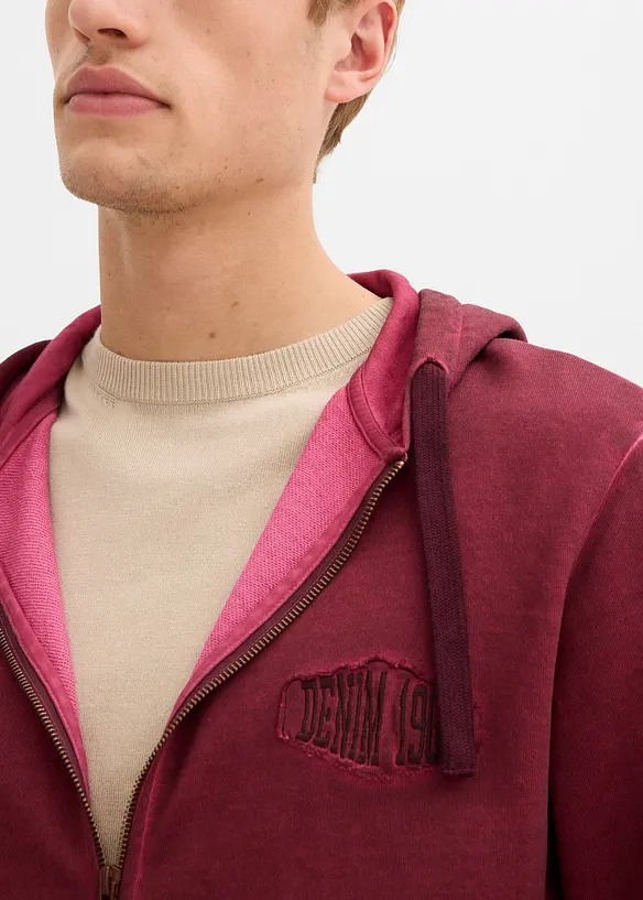 Felpa con zip e cappuccio effetto lavato, bonprix