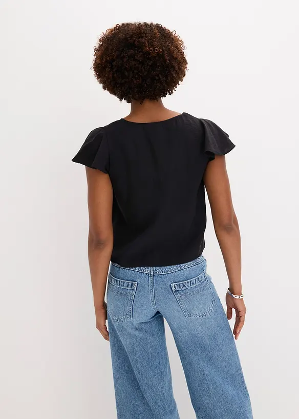 Blusa con effetto lucido e maniche a volant, bonprix