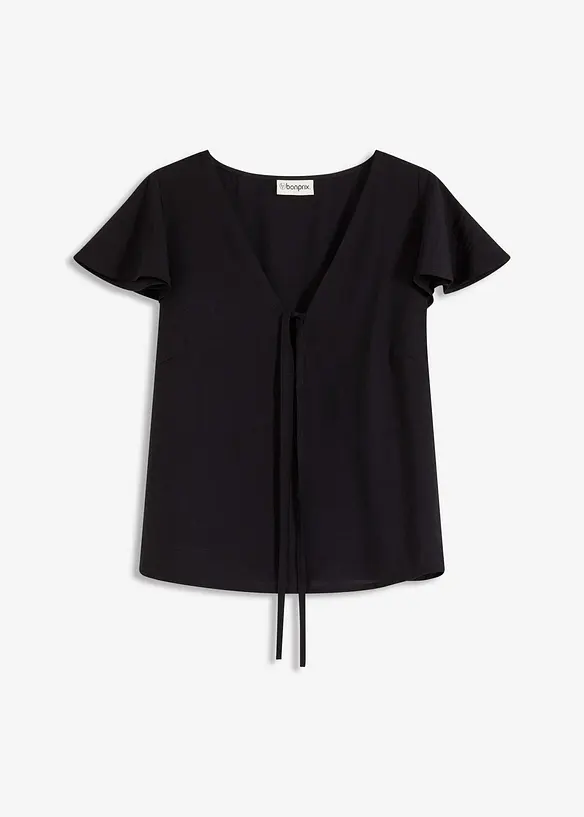 Blusa con effetto lucido e maniche a volant, bonprix