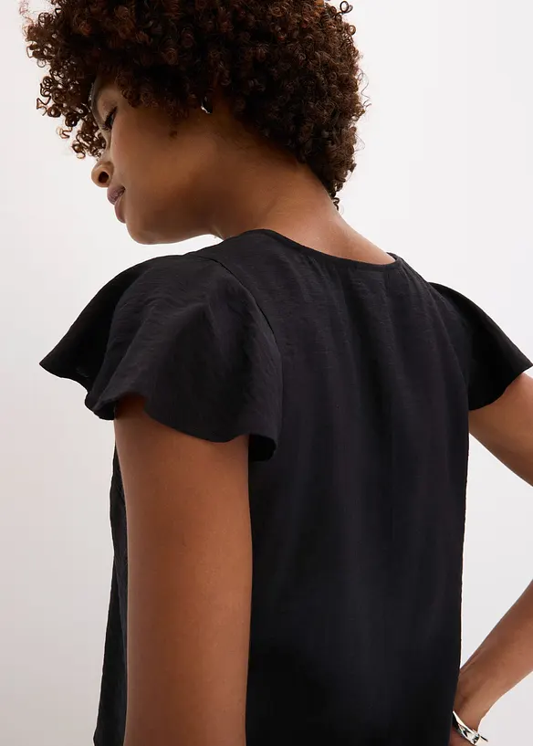 Blusa con effetto lucido e maniche a volant, bonprix