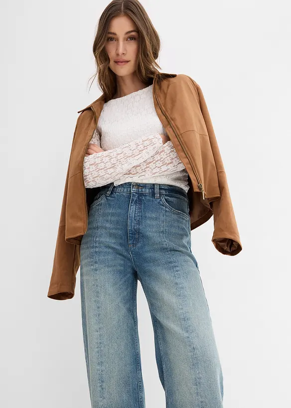 Jeans dal taglio dritto e morbido leggermente elasticizzati, vita alta, bonprix