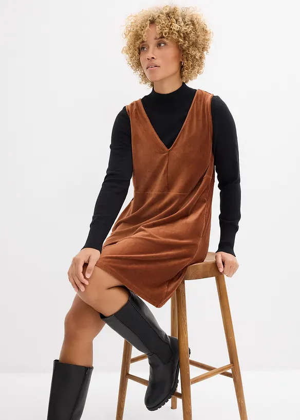 Abito salopette in jersey di velluto, bonprix