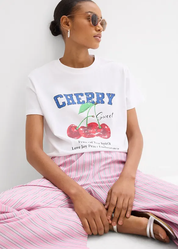 T-shirt in puro cotone biologico, con stampa, bonprix